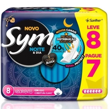Absorvente Sym Noite E Dia Cobertura Suave Com Abas Leve 08 Pague 07 Abs