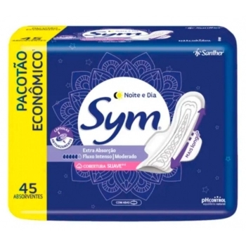 Absorvente Sym Noite E Dia Cobertura Suave Com Abas Pacotão Economico 45Abs