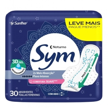 Absorvente Sym Premium 3D Noturno Cobertura Suave Com Abas 30 und