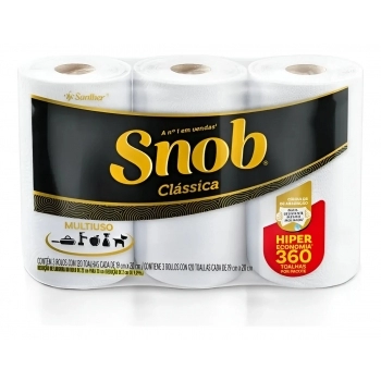 Papel Toalha Snob Multiuso Folha Dupla Com 03 Rolos 360Fls